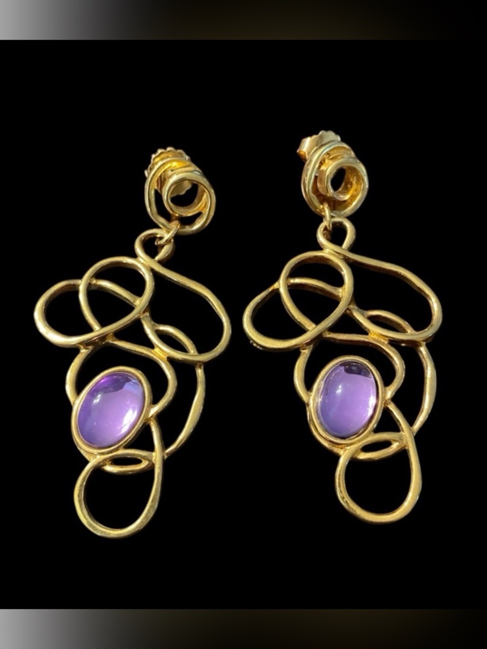 Vintage Avon “Golden Web” 1992 Gold-Tone Brooch & Earrings w/ Purple Cabochons - Picture 5 of 11
